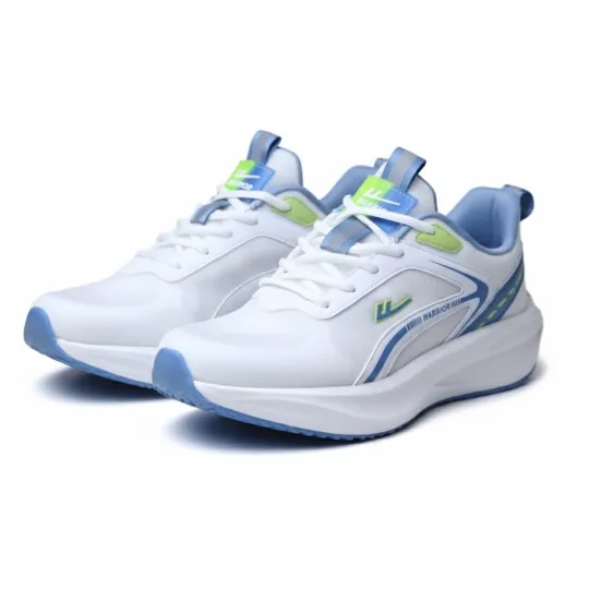 Warrior White Sneakers – Blue & Lime Green Accents